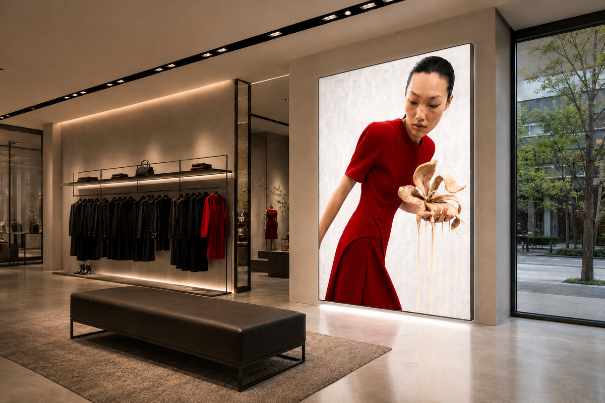 Lichtwand mit Kanteneinstrahlung in Retailumgebung