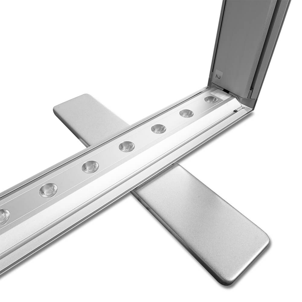 Detailansicht Aluminiumrahmen mit LED-Beleuchtung für mobile Messestände und Theken“