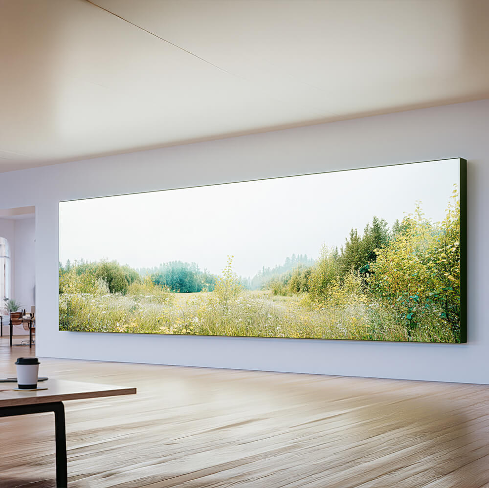 Primex Lummea Core Lightwall mit großformatigem Naturpanorama zur ruhigen und hochwertigen Raumgestaltung. Eindrucksvolle Lichtwand für moderne Arbeits- und Aufenthaltsbereiche
