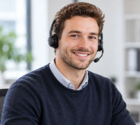 Service mMitarbeiter mit Headphones