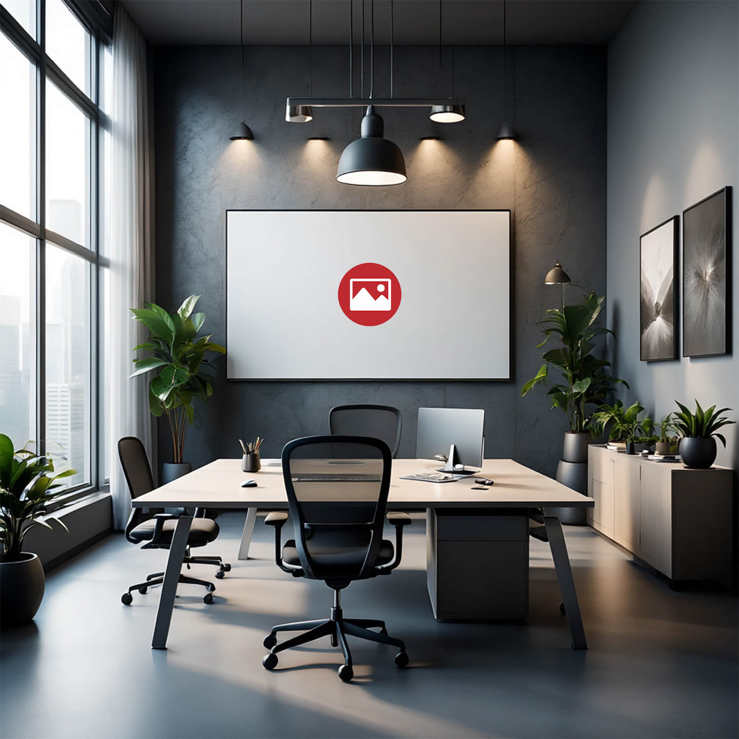 44mm Textilspannrahmen mit individuellem Motiv im Bürobereich.