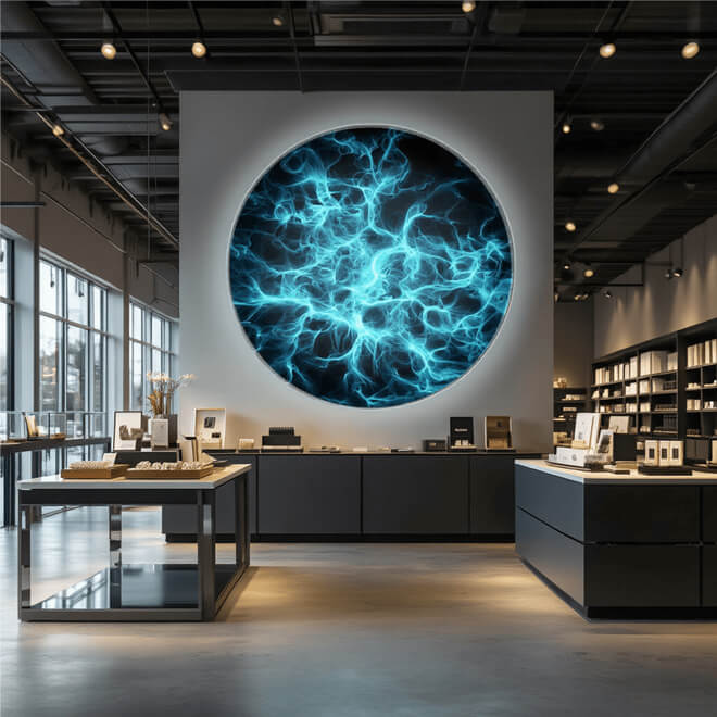 Runder LED-Spannrahmen im 55 mm Profil - flächiges Lichtdesign