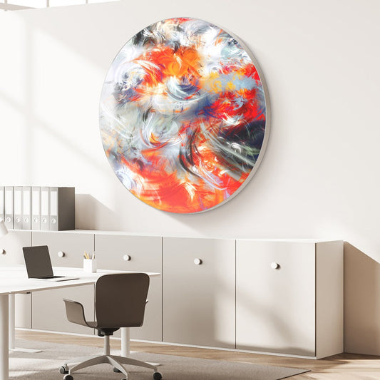 Abstraktes Akustikbild im runden Format im Office Arbeitsplatz