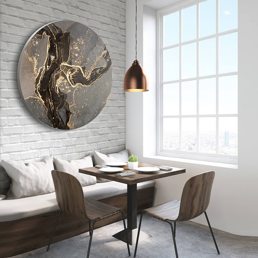 Akustikbild rund mit schwarz goldenem Motiv  im Esszimmer